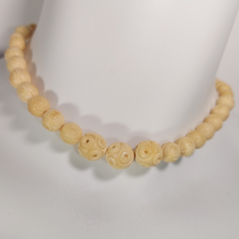 Vegetable Ivory Hand Carved Tagua Nut Beaded Necklace